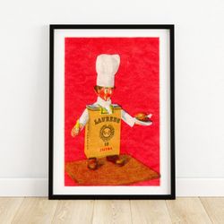 cigarette packet chef  - matchbox print a4 size - france wall art - vintage france art - matchbox wall poster - vintage