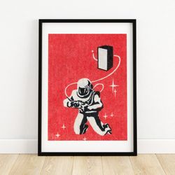 astronaut with camera - matchbox print - aesthetic wall art - vintage eastern europe art - matchbox wall poster - vintag