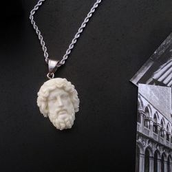 marble neck pendant zeus,unusual jewelry,marble pendant,antique pendant,white necklace,marble necklace zeus