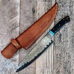 handforgeded chef knife // damascus steel // leather sheath