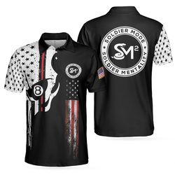 sm skull black and white american flag polo shirt, sm soldier more, soldier mentality polo shirt