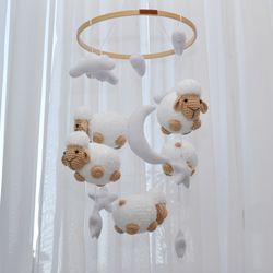 lamb mobile lamb plushie baby shower gift clouds nursery decor sheep mobile baby