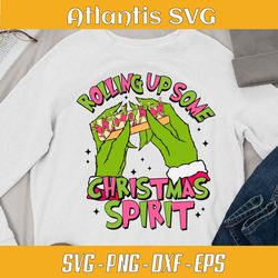 grinch rolling up some christmas spirit svg png, grinch hand rolling the christmas svg dxf, funny grinch christmas svg
