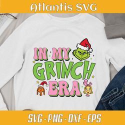 in my grinch era svg dxf, grinch face santa hat svg dxf, merry grinchmas svg png eps dxf