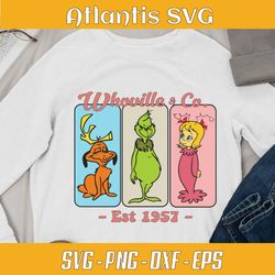whoville and co est 1957 retro svg png, whoville grinch christmas svg png, merry xmas est 1957 svg png dxf eps