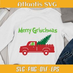 red christmas grinchmas truck svg dxf, merry grinchmas christmas tree svg dxf, christmas tree truck grinchmas svg png