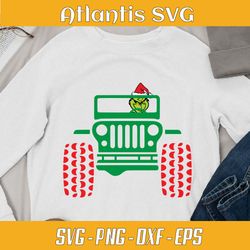 grinch santa green truck svg dxf, funny grinch jeep car svg dxf, grinch christmas truck green svg dxf png eps