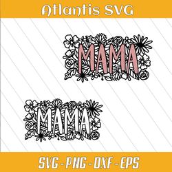 flower mama svg, mama floral wreath svg, mothers day square flowe svg png dxf eps