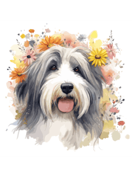 Watercolor Flowersbearded Collie (1)