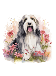 Watercolor Flowersbearded Collie(2)