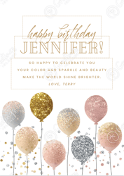 "sparkling celebration: glitter balloons happy birthday card"