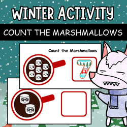 count the marshmallows, winter preschool printable, math matching activity 1-10 | fun kindergarten task cards