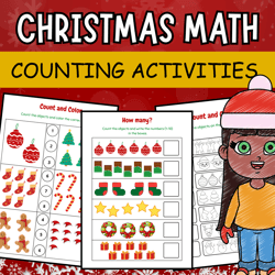 christmas activities and worksheets - counting activities - winter math puzzles - printable kindergarten activity