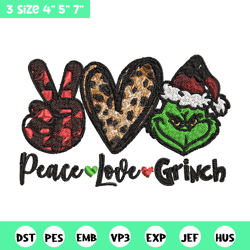 peace love grinch embroidery design, grinch christmas embroidery, grinch design, embroidery file, instant download.