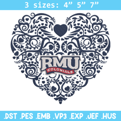 robert morris heart embroidery design, ncaa embroidery,sport embroidery, embroidery design,logo sport embroidery.