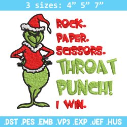 rock paper scissors throat punch grinch embroidery design, grinch christmas embroidery, grinch design, digital download