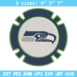 seattle seahawks poker chip ball embroidery design, seattle seahawks embroidery, nfl embroidery, logo sport embroidery.