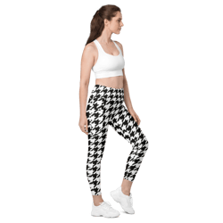 black and white pattern comfortable woman leggings with pockets, women's leggings, sexy leggings