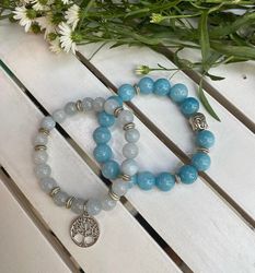 toned handmade blue jade bracelet with buddha, natural stones bracelet