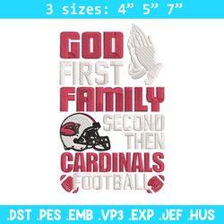 god first family second then arizona cardinals embroidery design, cardinals embroidery, nfl embroidery, sport embroidery