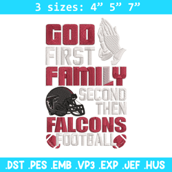 god first family second then atlanta falcons embroidery design, falcons embroidery, nfl embroidery, sport embroidery.