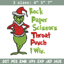 rock paper scissors throat punch grinch embroidery design, grinch christmas embroidery, grinch design, digital download.