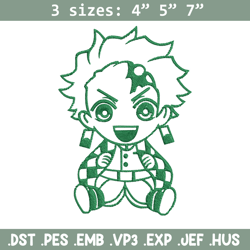 tanjiro chibi embroidery design, demon slayer embroidery, embroidery file, anime embroidery, digital download