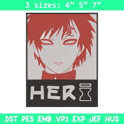 gaara poster embroidery design, naruto embroidery, embroidery file, anime embroidery, anime shirt, digital download