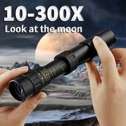 hd 10-300x40 zoom telescope binoculars - professional long range monocular with low light night vision for hunting