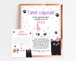 kitten time capsule birthday sign, kitty cat first birthday party sign, 1st pet decor, girl kitten first birthday