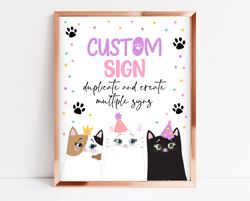 cat birthday custom sign, cat birthday signs, party cat fully editable sign, birthday kitten sign, printable cat party s