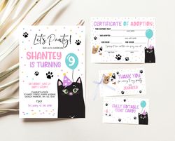 editable kitten birthday invitation bundle, cat birthday pack, cat birthday invite set, let's pawty kitten bundle