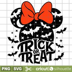 trick or treat minnie svg, cricut svg, cricut cutting files, halloween svg, flying bats svg, disney halloween svg