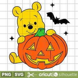 winnie pumpkin bear svg, cricut svg, cricut cutting files, disney halloween svg, spooky svg, halloween svg, bats svg