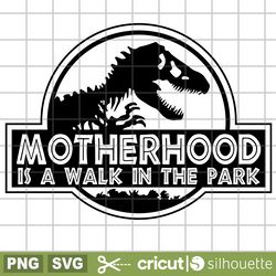 motherhood is a walk in the park svg, motherhood svg, jurassic park svg, t-rex svg, mother's day svg, cricut svg