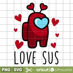 love sus among us svg, valentines day svg, valentine svg, among imposter svg, silhouette vector cut file, free svg