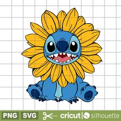 stitch sunflower svg, stich svg, sunflower svg, lilo and stitch svg, disney svg, cricut svg