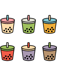 cute bubble tea flavors and hearts pattern