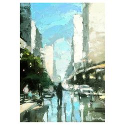 wet city oil painting