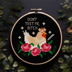 sassy mini cross stitch: cheeky chicken cross stitch: rude & sarcastic embroidery - beginner friendly