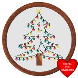 cross stitch pattern christmas tree lights, instant pdf download, x stitching, 14ct aida, embroidery, dmc floss threads
