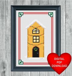 cross stitch pattern, winter house, instant pdf download, x stitching, 14ct aida, embroidery, dmc floss, christmas snow