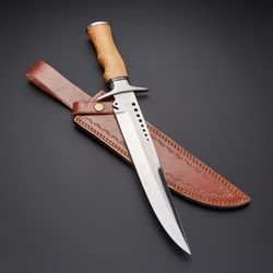 custom handmade d2 steel hunting bowie knife with leather sheath