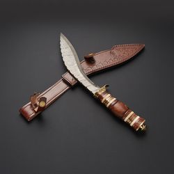 custom handmade damascus steel kukri knife with leather sheath