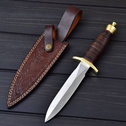 custom handmade d2 steel hunting bowie knife with leather sheath