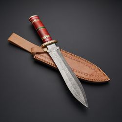 custom handmade damascus steel hunting fancy dagger knife with leather sheath