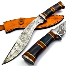 handmade damascus steel heavy duty kukri knife sharp blade, with leather sheath 38cm