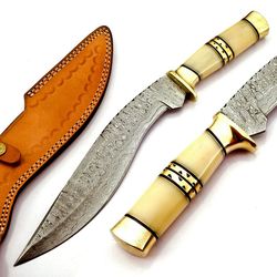 handmade kukri knife exotic camel bone and brass handle damascus steel ladder pattern razor sharp blade and brass spacer