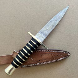 custom handmade fixed blade damascus steel hunting dagger knife with leather sheath