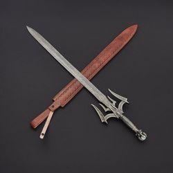 damascus steel jango sword with leather sheath